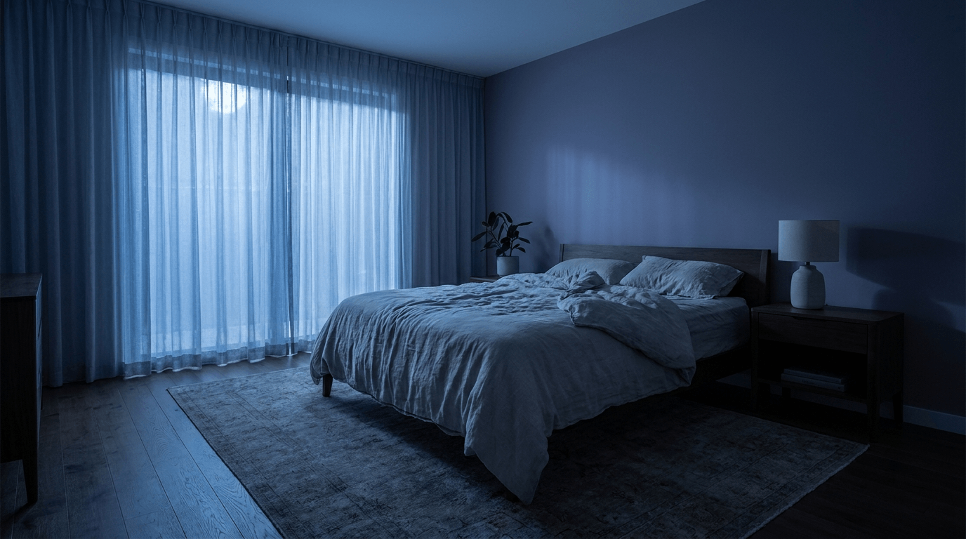 Chambre calme sous la lune, ambiance nocturne