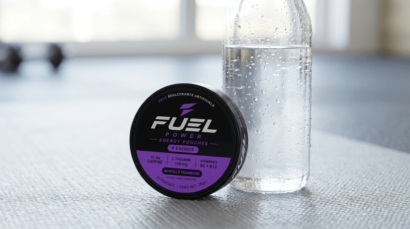 Trois contextes sportifs (muscu, cardio, HIIT) avec le pouch FUEL POWER