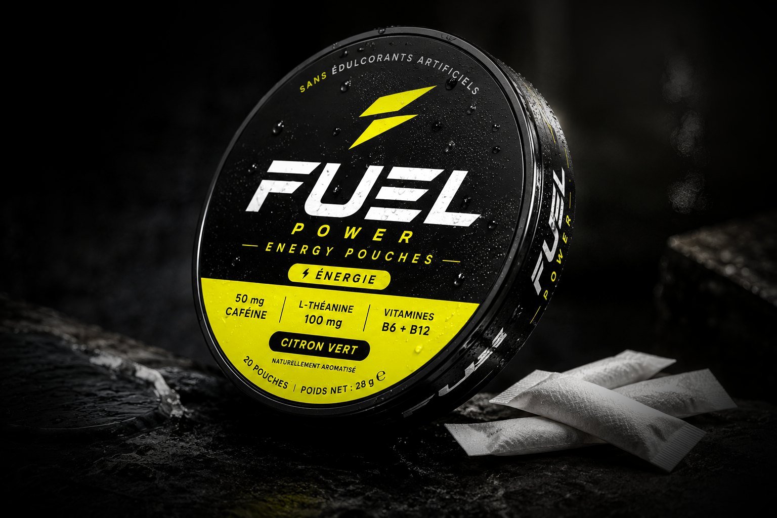 Boîte FUEL POWER Energy Pouch saveur Citron Vert, avec des pouches posés à côté